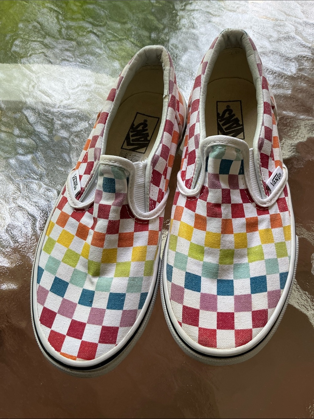 VANS Slip-on Checkerboard Rainbow White  Shoes Girls Youth Size 3